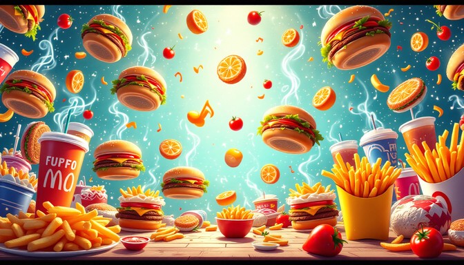 Dancing Food Motion Free Magical Burger Paradise Image - Burger, Fries, Anime | Download at ...