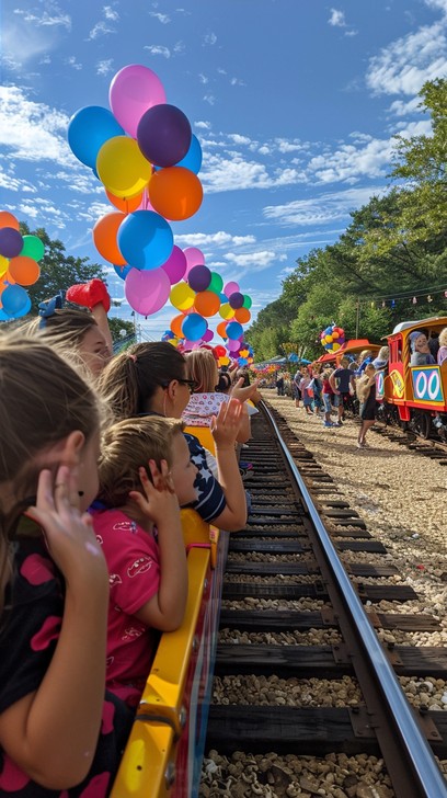 Free Colorful Train Arrival Image - Children, Balloons, Train ...