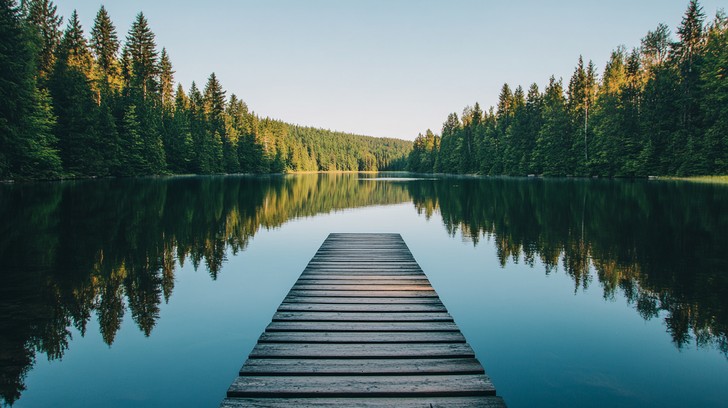 Free Serene Lake View Image - Lake, Jetty, Forest | Download at StockCake