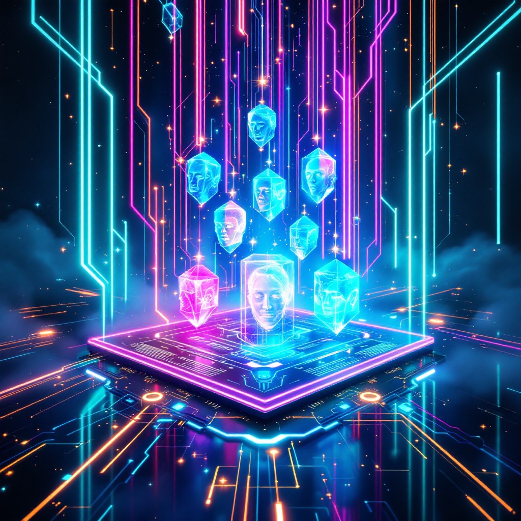 Free Digital Memory Bridge Image - Holographic, Cyberpunk, Neon ...