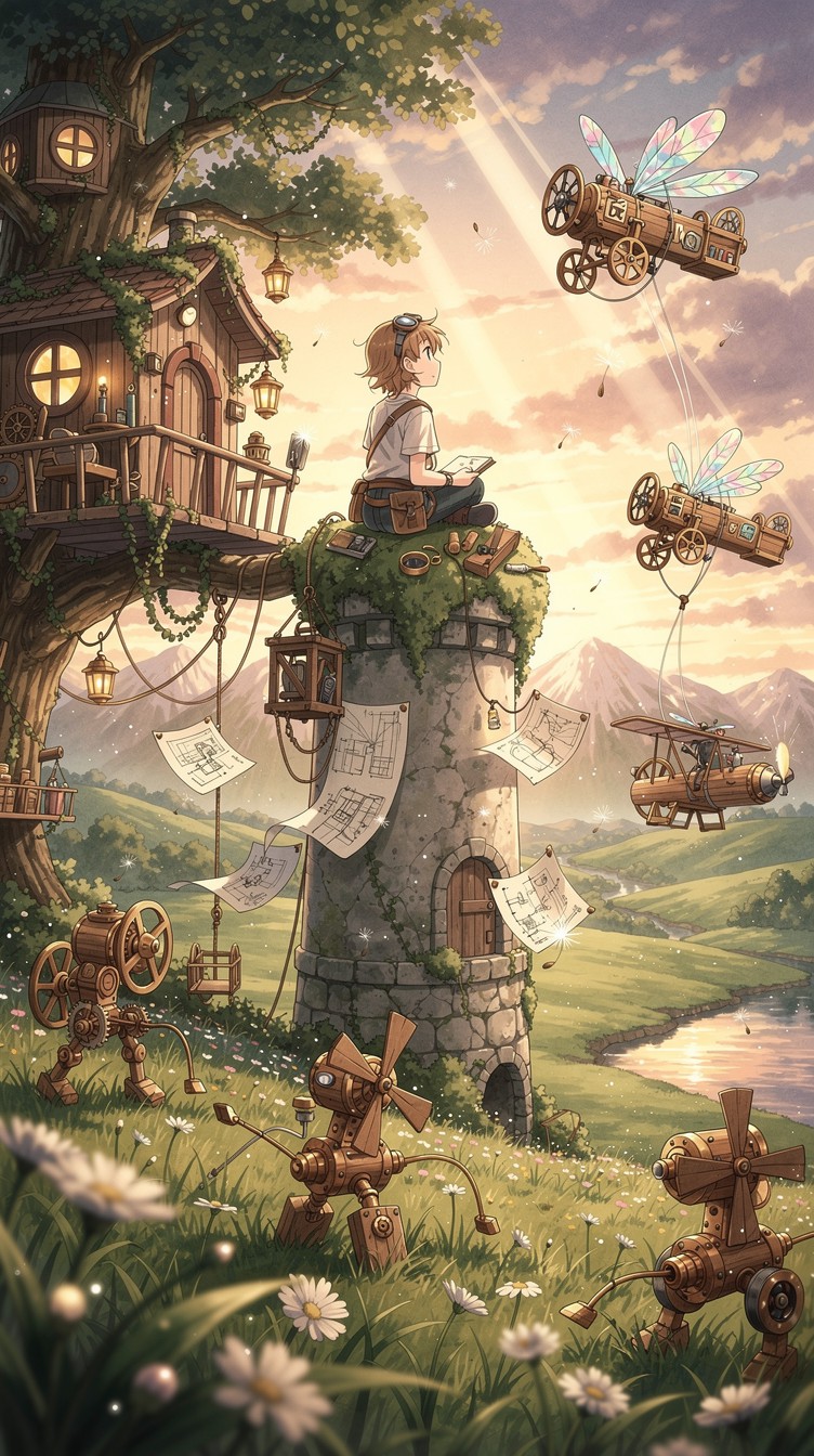 Free Whimsical Flying Machines Image - Anime, Inventor, Meadow ...