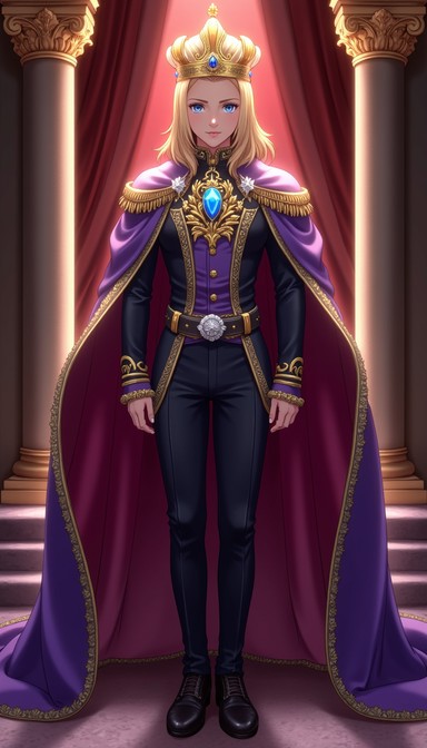 A noble ruler stands with perfect posture at the center of a ...