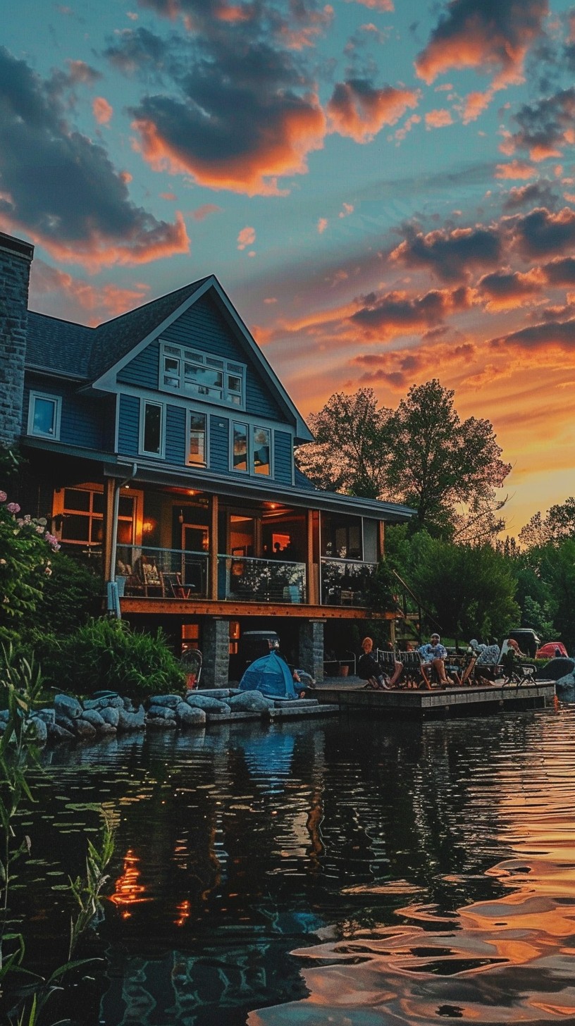 Free Lakefront Sunset View Image - Sunset, Lakefront, House | Download ...