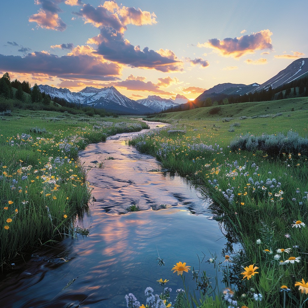 Free Sunset Mountain Stream Image - Sunset, Mountains, Stream ...