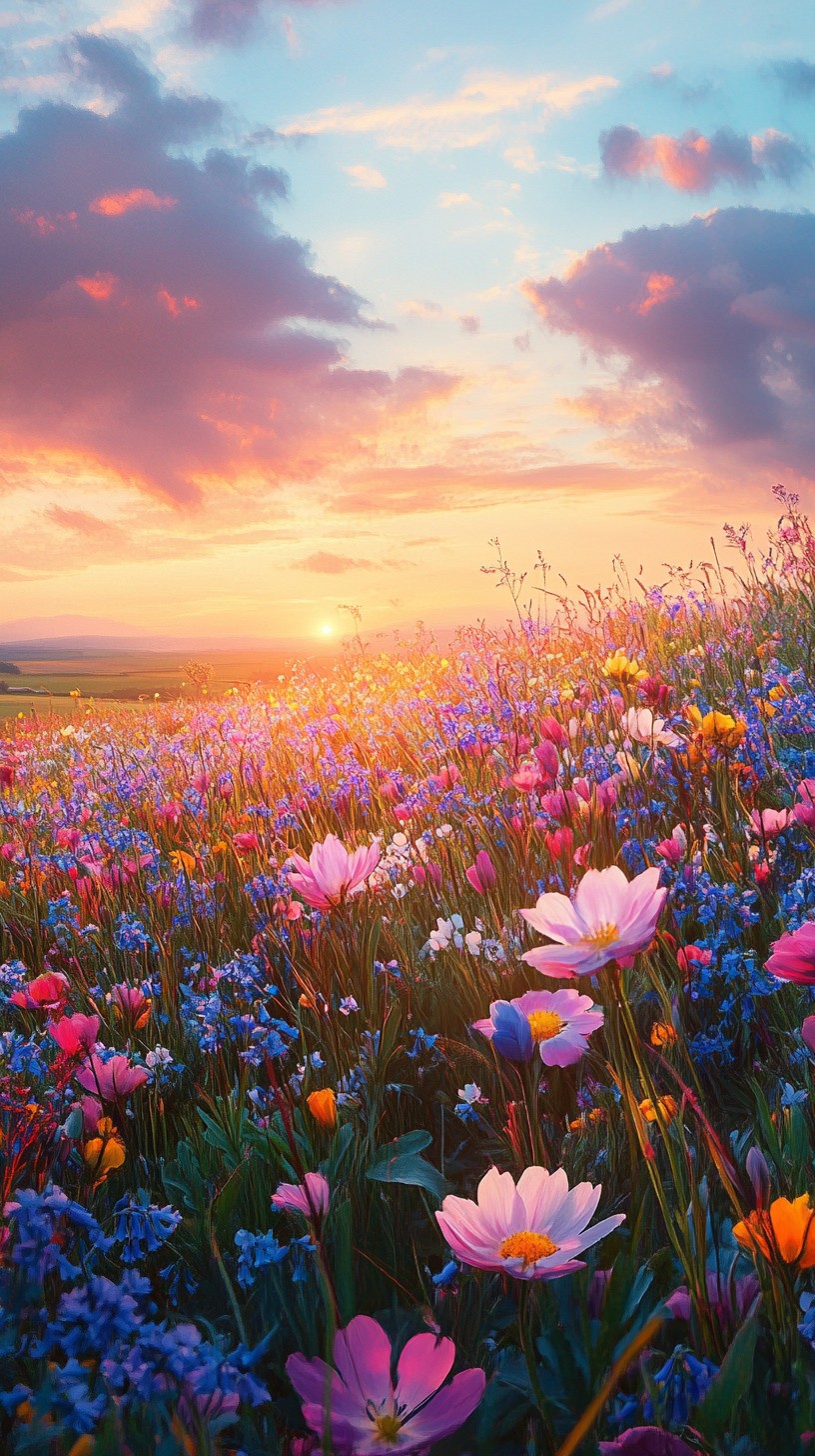 Free Sunset Flower Field Image - Sunset, Flowers, Nature | Download at ...