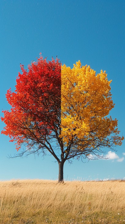 Free Half Autumn Tree Image - Tree, Autumn, Contrast | Download at ...
