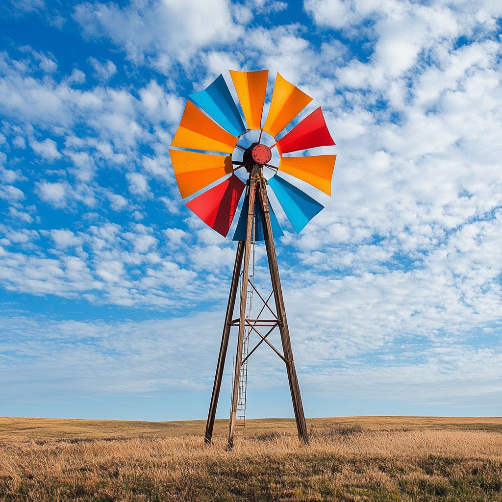 Free Colorful Windmill Standing Image - Windmill, Colorful, Field ...