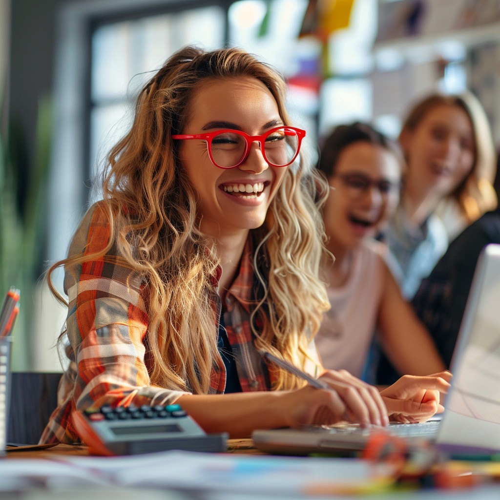 Enjoying Work Free Joyful Working Environment Image - Woman, Smiling, Glasses ...
