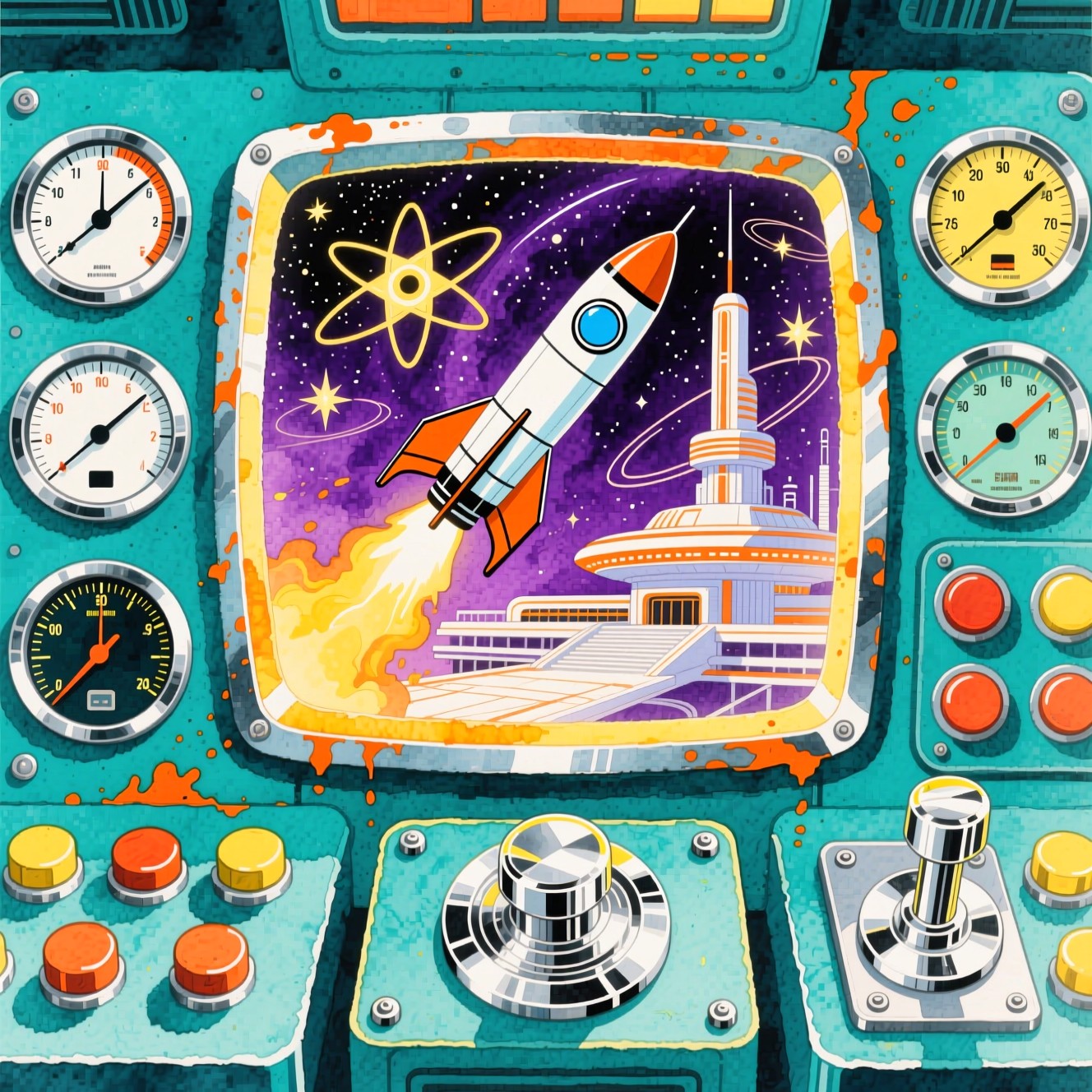 Free Retro Space Command Image - Watercolor, Cosmic, Rocket | Download ...