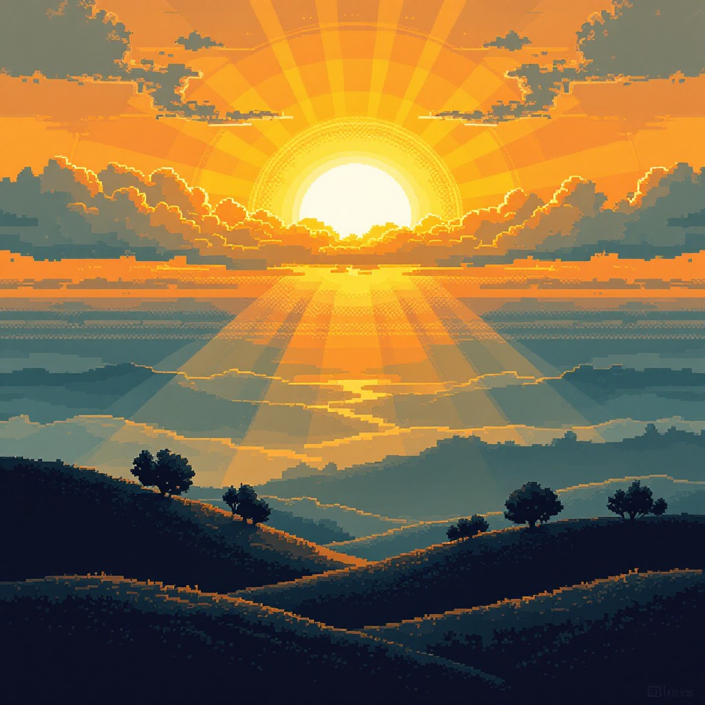 Free Retro Golden Dawn Image - Pixel, Art, Sunrise | Download at StockCake