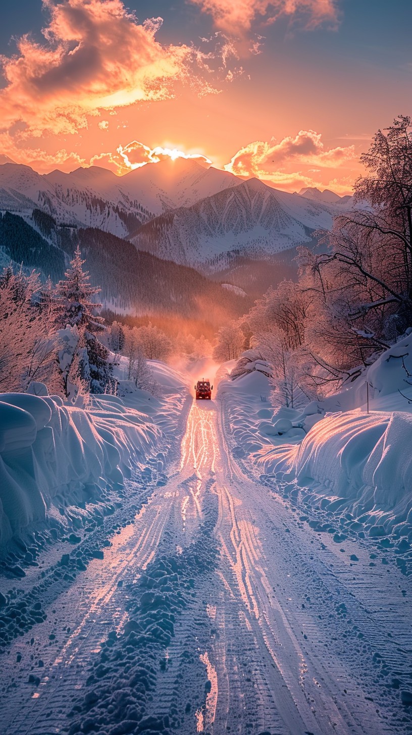 Free Snowy Mountain Road Image - Snow, Sunset, Mountains | Download at ...