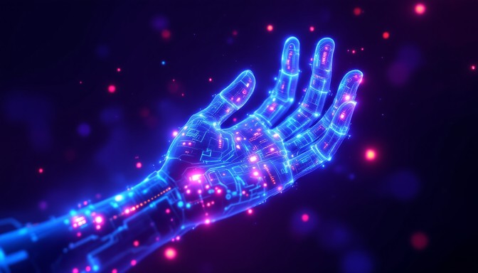 Free Digital Hand Emerges Image - Cyberpunk, Neon, Holographic ...