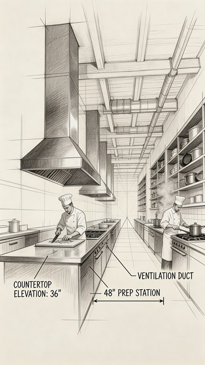 Free Professional Kitchen Sketch Image - Kitchen, Sketch, Chef ...