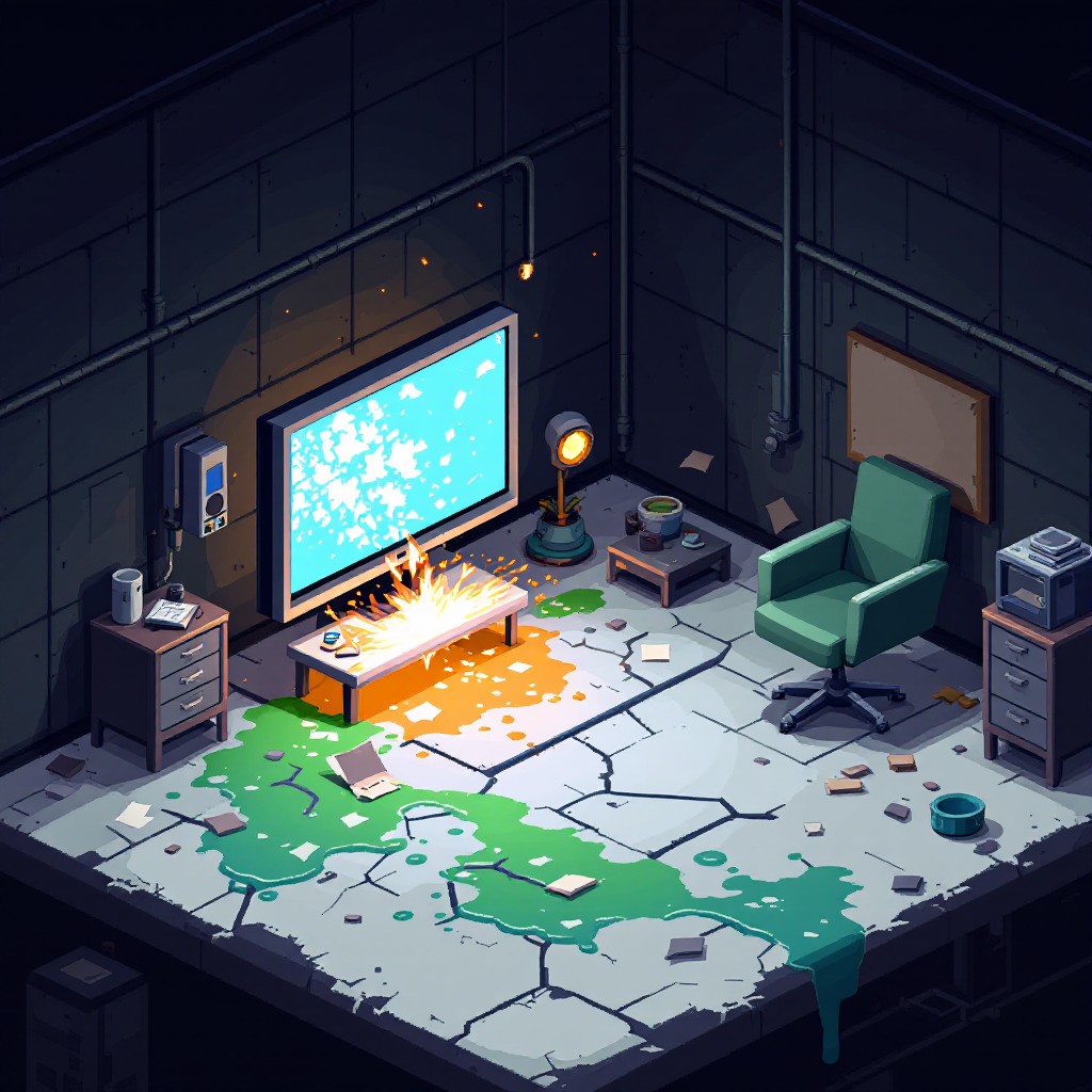 Destroyed Lab Background. Cartoon Free Abandoned Laboratory Disaster Image - Laboratory, Pixel, Isometric ...
