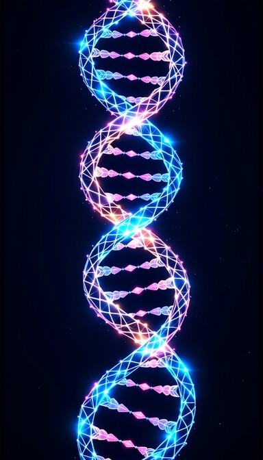 Stunning geometric DNA double helix pattern glowing in electric cyan ...
