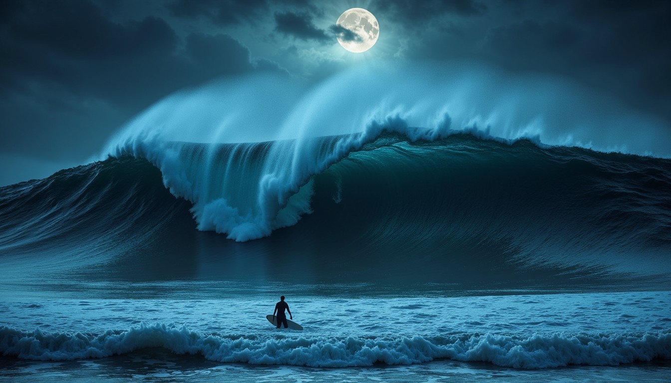 Free Moonlit Wave Challenge Image - Surfer, Wave, Moonlight | Download ...