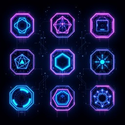 Free Glowing Geometric Icons Image - Cyberpunk, Holographic, Neon ...