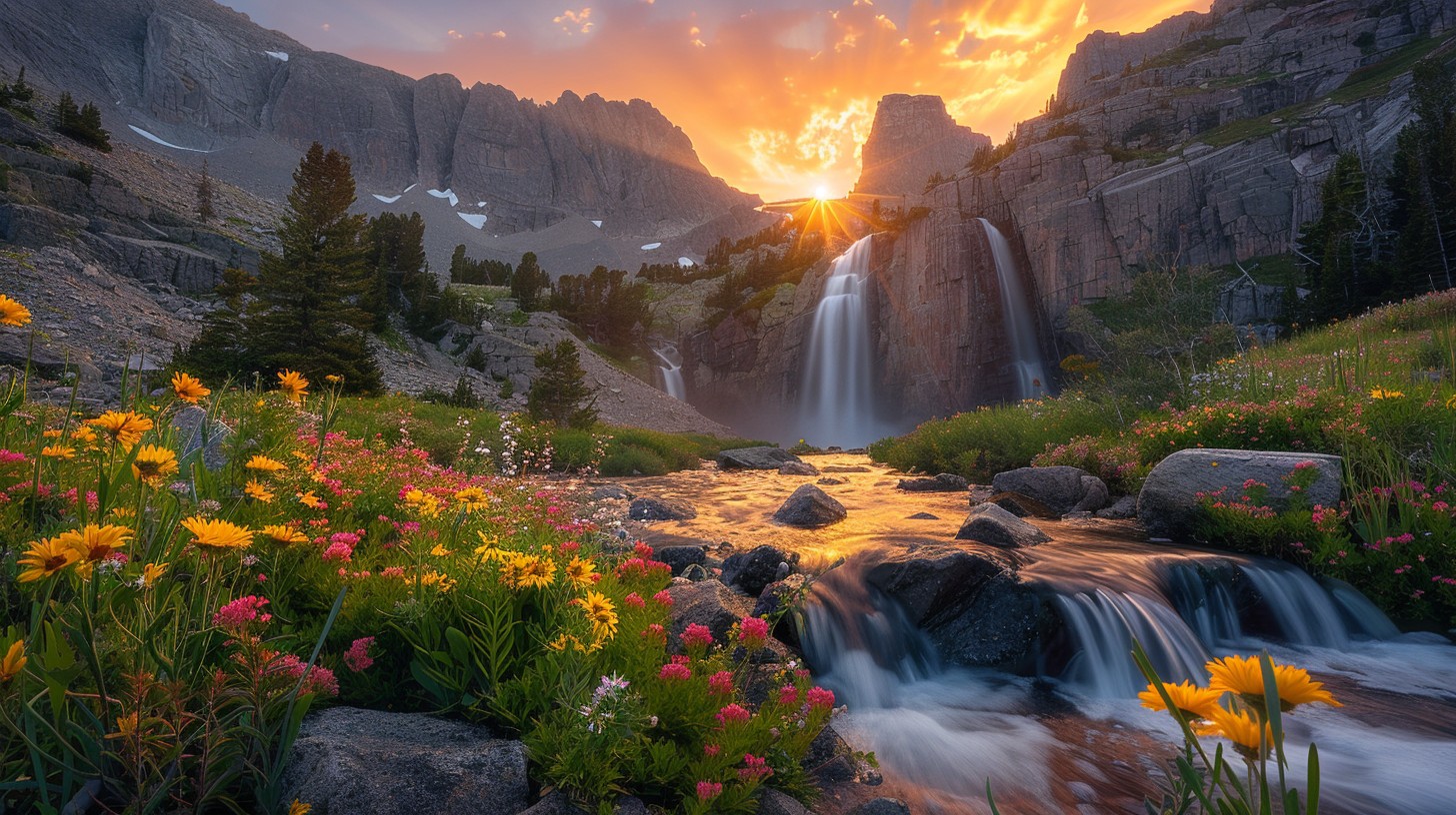 Free Mountain Sunscape Beauty Photo - Landscape, Sunset, Waterfall ...