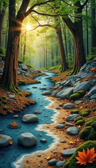 Free Enchanted Forest Stream Image - Forest, Stream, Sunbeams ...