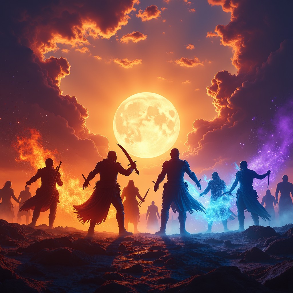 Free Elemental Warriors Battle Image - Warriors, Silhouettes, Battle ...