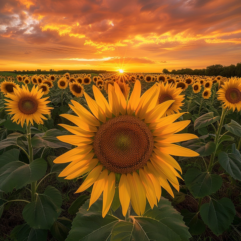 Free Sunset Sunflower Fields Image - Sunflower, Sunset, Field ...