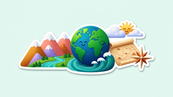 A friendly cartoon globe with a happy smile sits at the center of this ...