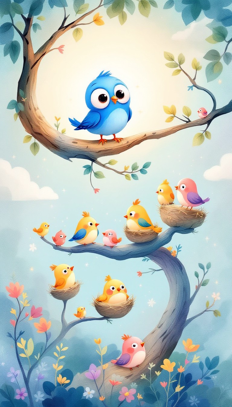 Free Playful Feathered Friends Image - Bird, Illustration, Children ...