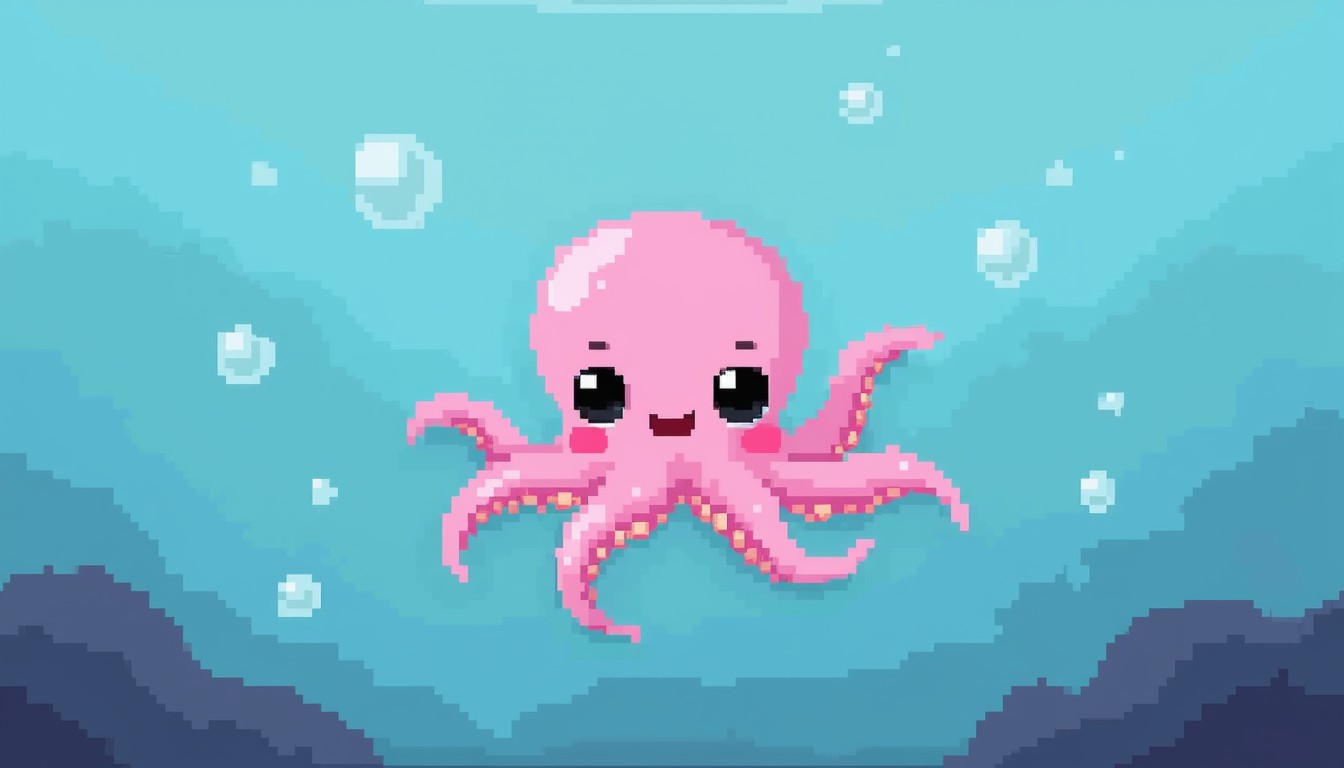 Free Adorable Pixelated Octopus Image - Octopus, Pink, Kawaii ...