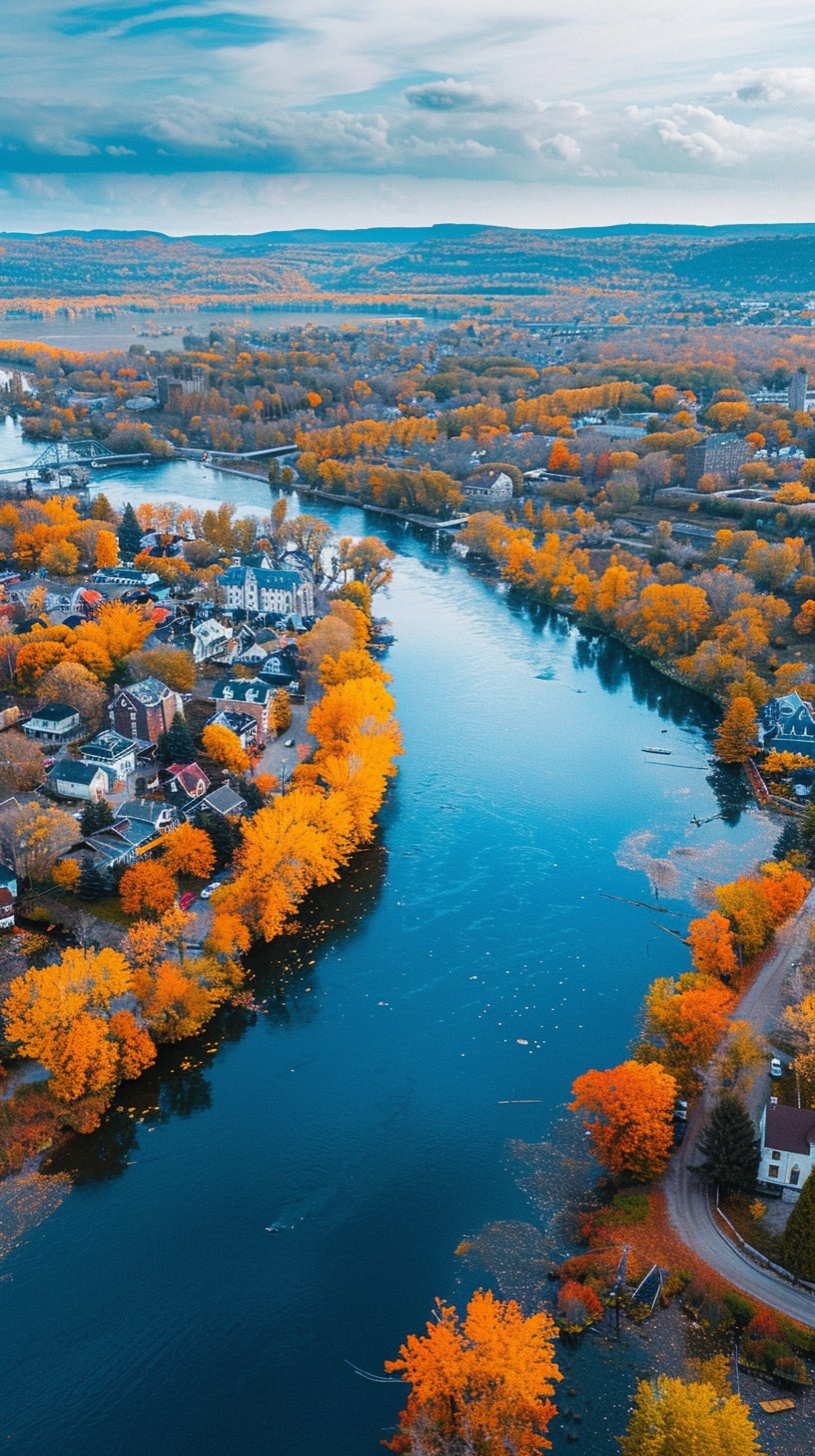 Download Autumn River View Image - Aerial, River, Autumn | StockCake