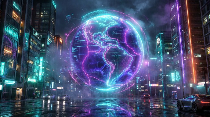 Free Holographic Globe Projection Image - Holographic, Cyberpunk, Neon ...