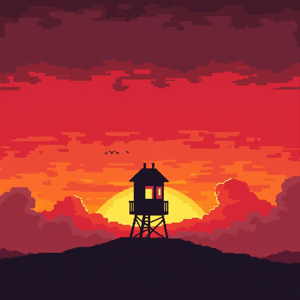 Free Pixel Tower Sunset Image - Watchtower, Silhouette, Pixel ...
