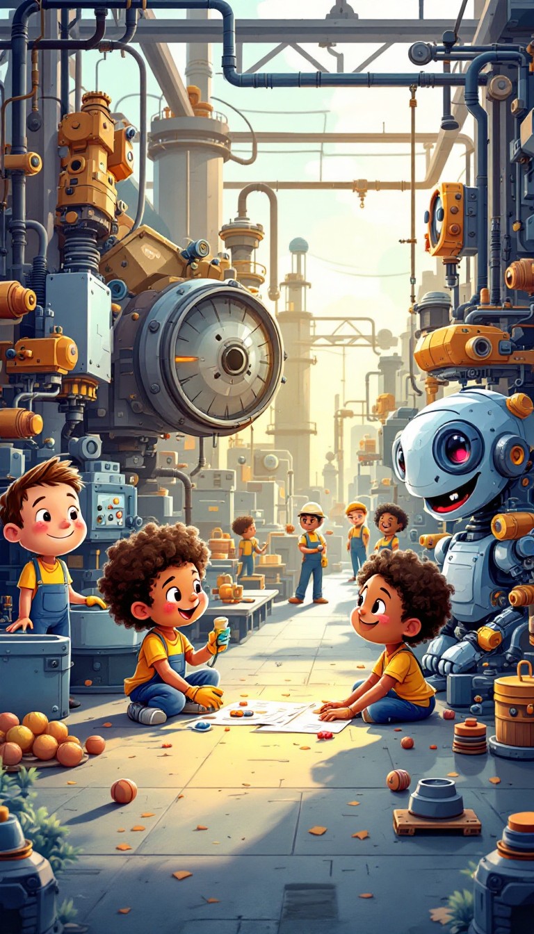 Free Friendly Factory Friends Image - Robots, Children, Factory ...