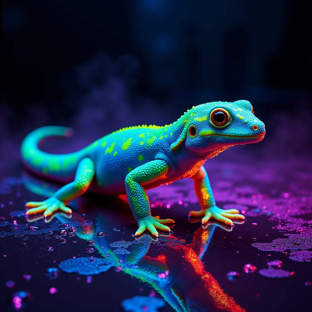 Free Neon Gecko Glow Image - Gecko, Neon, Turquoise | Download at StockCake