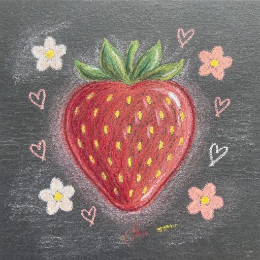 Chalk Line Color:red A plump red strawberry with tiny yellow seeds and a leafy green top ...