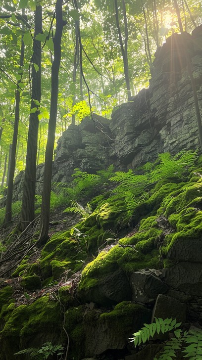 Free Sunlit forest rocks Image - Forest, Sunlight, Moss | Download at ...