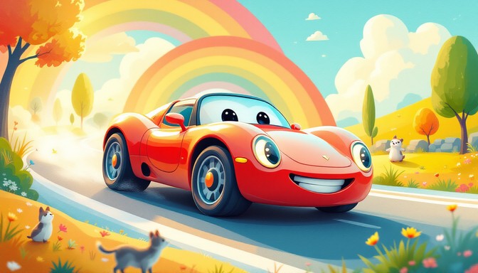Free Happy Racing Car Image - Car, Cartoon, Rainbow | Download at StockCake