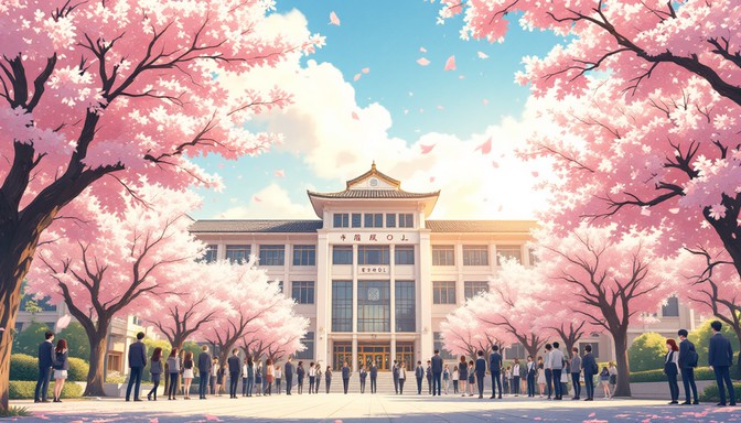 Download Cherry Blossom Academy Image - Anime, School, Sakura | StockCake