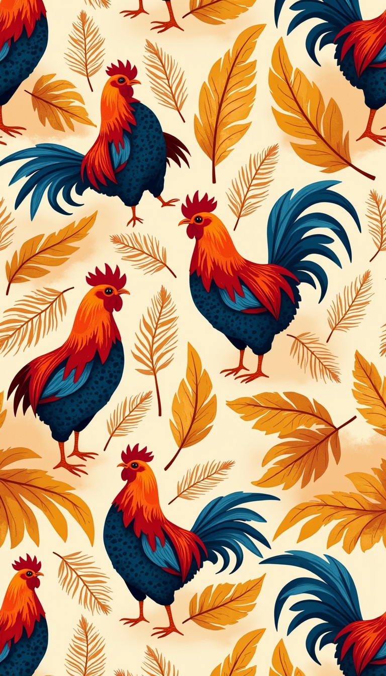 Free Vibrant Rooster Pattern Image - Roosters, Chickens, Pattern ...