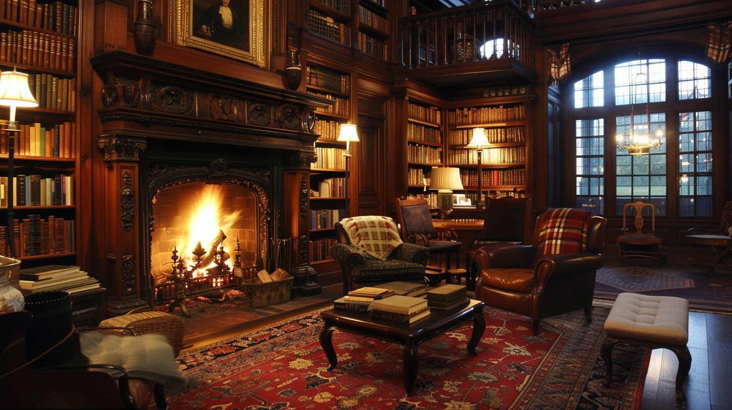 Free Cozy Library Fireplace Image - Library, Fireplace, Books ...