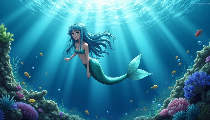 虹色マーメイドの夢の画像をダウンロード - 人魚, アニメ, 水中