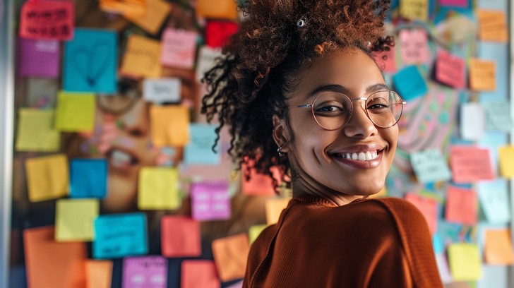 Free Joyful Creative Planning Image - Woman, Sticky Notes, Smiling ...