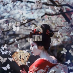 Free Geisha Amid Blossoms Image - Geisha, Kimono, Butterflies ...