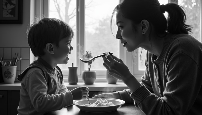 Free Mealtime tender moment Image - Monochrome, Documentary, Nurturing ...