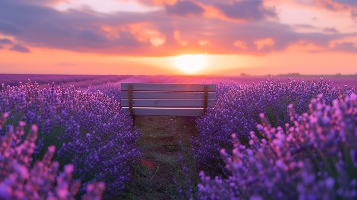 Free Lavender Field Sunset Photo - Lavender, Sunset, Bench | Download ...