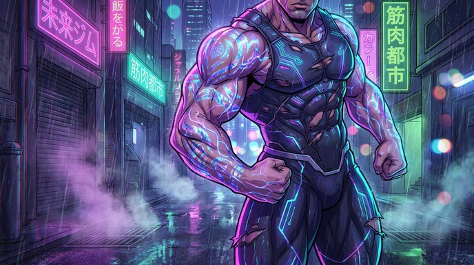 Shimmer Muscle Free Neon Muscle Power Image - Bodybuilder, Cyberpunk, Anime | Download ...