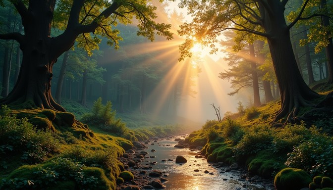 Free Enchanted Forest Light Image - Sunbeams, Forest, Stream | Download ...