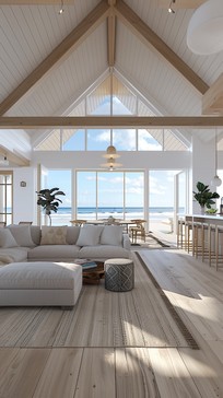 Free Coastal Living Room Image - Beachfront, Living Room, Vaulted ...