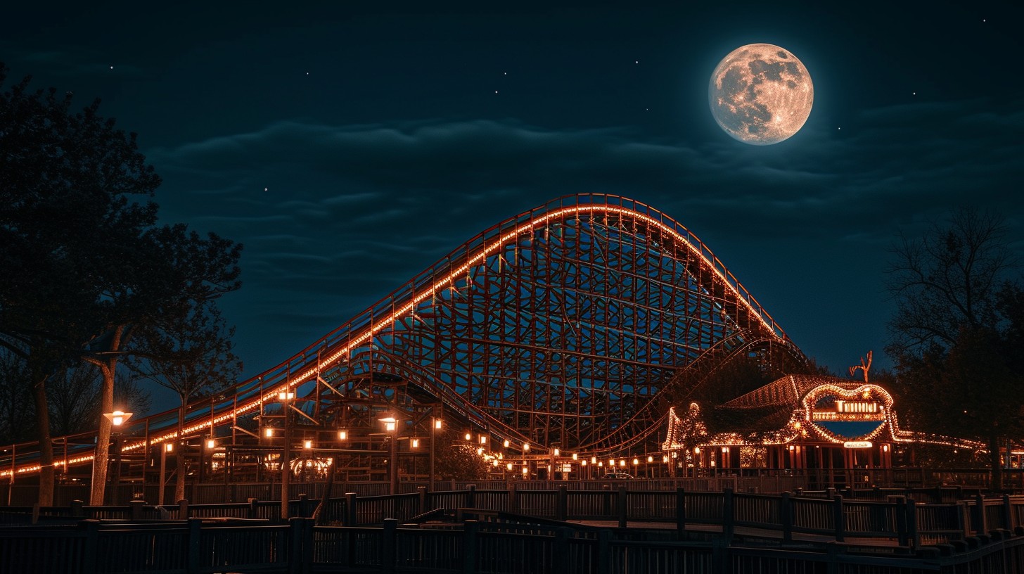 Free Moonlit Roller Coaster Image - Amusement Park, Full Moon, Roller ...