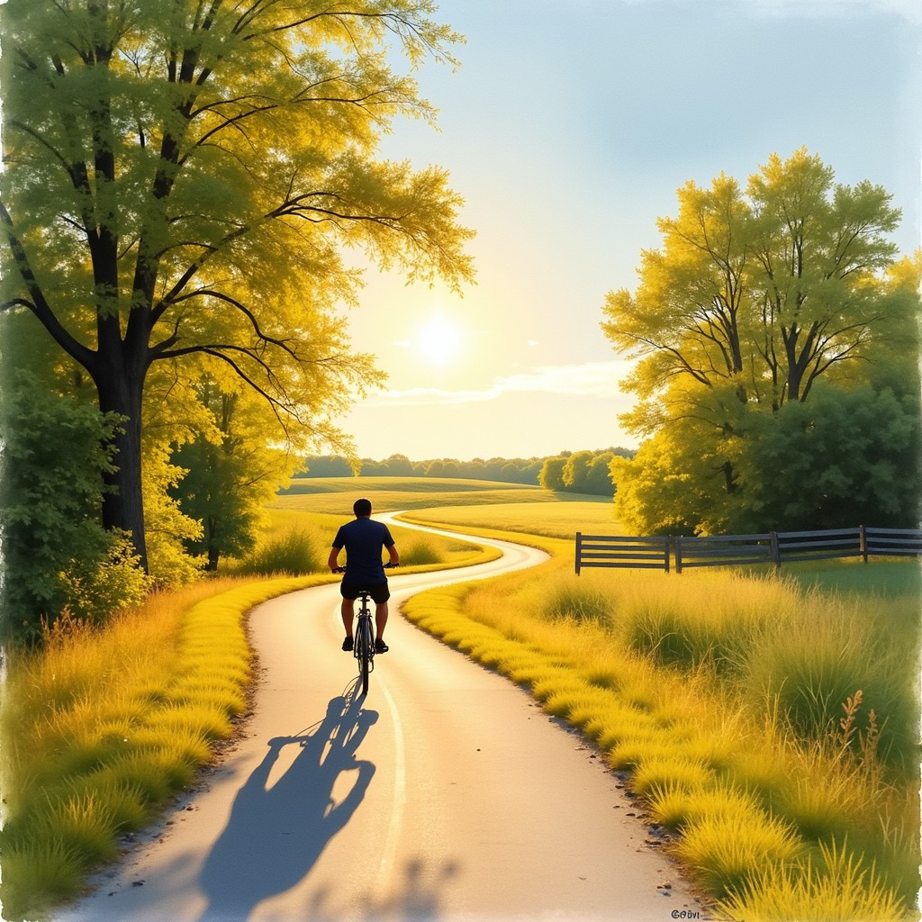 Free Golden Country Ride Image - Cyclist, Sunset, Watercolor | Download ...