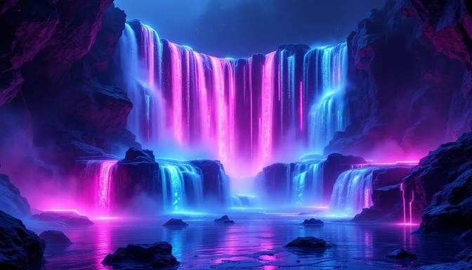 Free Neon Waterfall Cascade Image - Waterfall, Neon, Cyberpunk ...